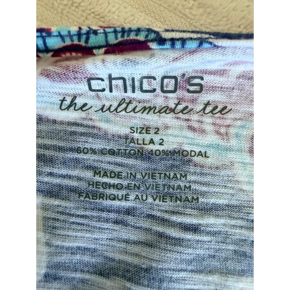 Chicos Ultimate Tee Size 2 Large Paisley Open Front Cardigan Top Pockets Boho - Picture 13 of 13
